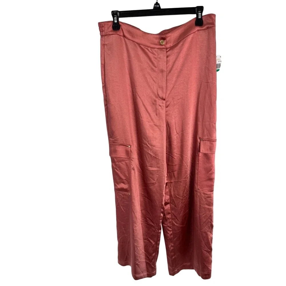 MICHAEL KORS Womens Cargo Pants Dusty Rose Satin Wide Leg Size L‎ - Picture 3 of 4